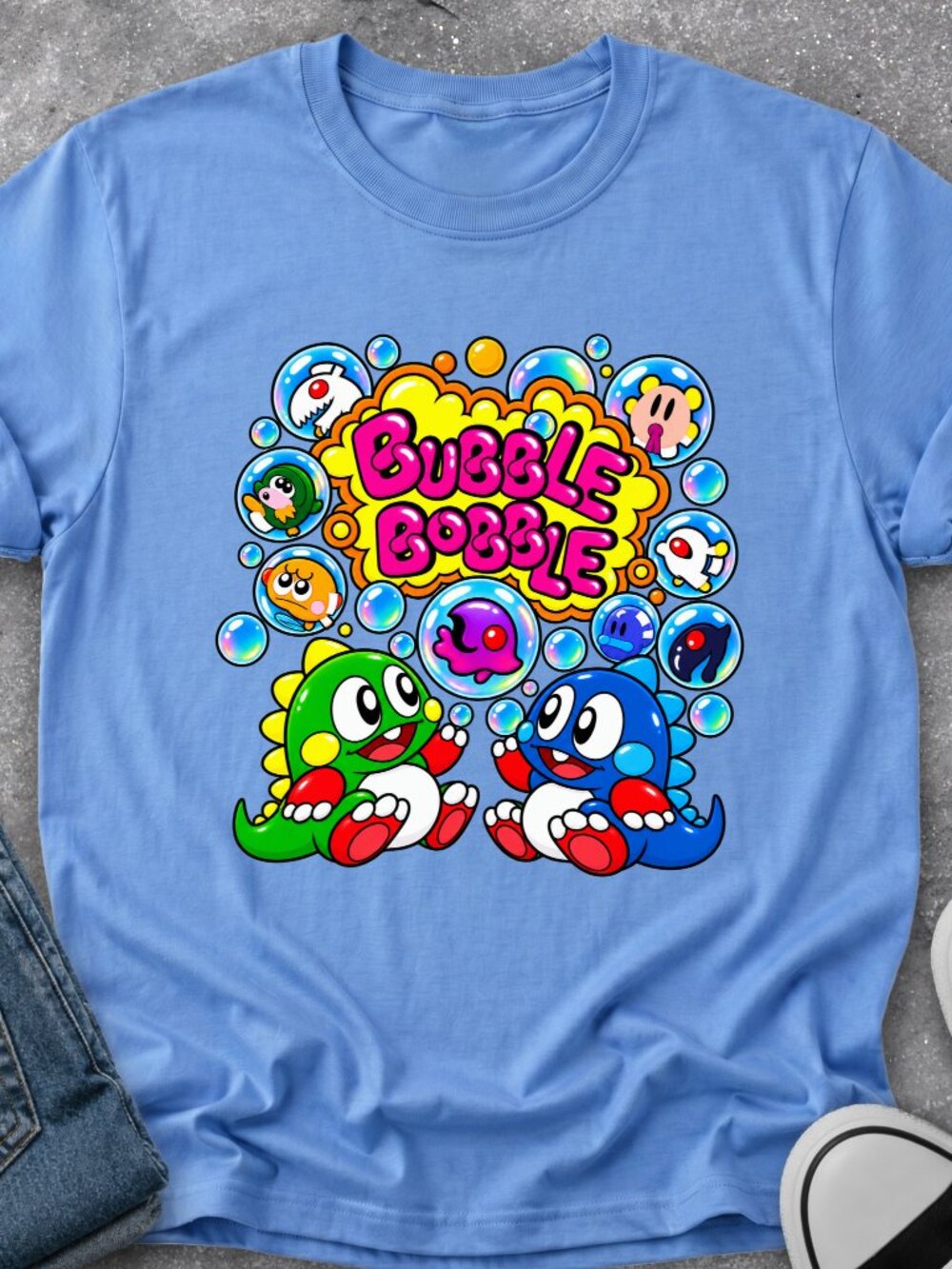 Bubble Bobble TShirt Graphic Tee Adult Unisex Retro 80s Video Game Arcade Gaming